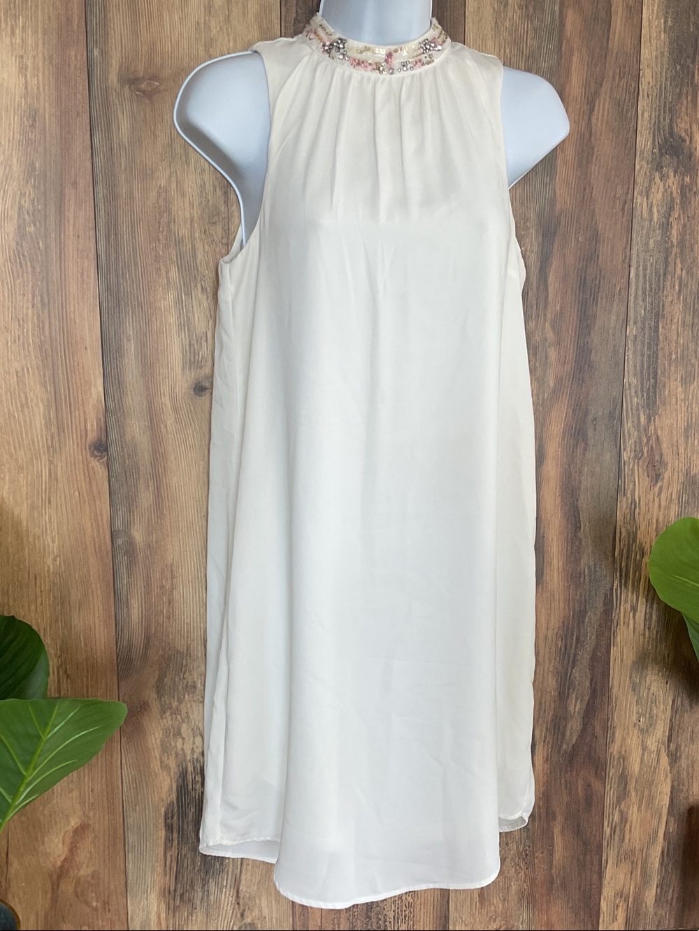 H&M Cream Sleeveless Dress with Beaded Collar 4 175J